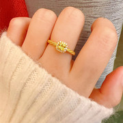 小红书小方糖黄水晶戒指女小众设计缠绕轻奢戒指