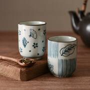 日式家用直身杯陶瓷小茶杯和风杯子复古喝水杯釉下彩茶杯
