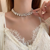 白色锆石水晶水滴项链女欧美夸张大气锁骨，链时尚小众气质项饰