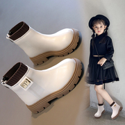 女童靴子儿童马丁靴2023秋冬中大童女孩短靴，纯色毛线口中筒靴