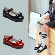 日系jk黑色小皮鞋少女，大童红色公主鞋，小学生校服返学表演出鞋平底