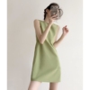 绿色法式无袖吊带裙女夏季港味复古chic气质短款打底背心连衣裙