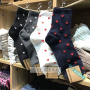 韩国进口女士纯棉袜子，kikiya淑女暗条纹舒适百搭心形图案可爱简洁