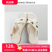 弄里人佳大码女鞋41-43凉鞋夏平底(夏平底)交叉带罗马风4042加宽胖脚