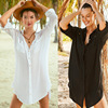 火凤凰-慕欧美纺皱纹布衬衣(布衬衣)暗扣沙滩，罩衫比基尼外套衬衣泳衣