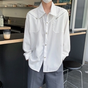 小众禁欲拉链纯色衬衫男2024春夏季休闲流行设计感垂感宽松白衬衣(白衬衣)