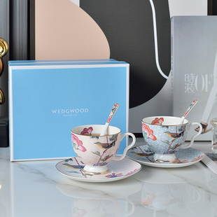 wedgwood玮致活杜鹃杯碟，骨瓷茶杯下午茶杯子，欧式咖啡杯碟茶具礼盒