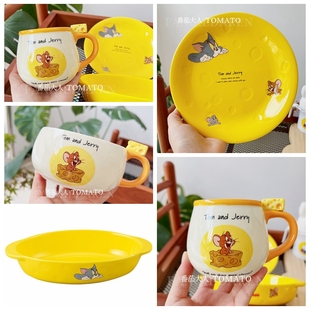 日本猫和老鼠汤姆杰瑞芝士圆盘烤盘陶瓷汤杯 创意水杯茶壶