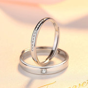 精工s925纯银饰品情侣银，戒指开口可调节锆石女，银戒指纯银对戒指