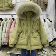 韩国大毛领羽绒服女冬季工装收腰保暖加厚90白鸭绒派克服外套