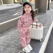 女童春款运动套装2024洋气时髦女宝宝卡通衣服儿童韩版两件套