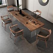 实木茶台书桌原木大板，工作台茶桌椅组合亚克力悬浮办公室泡茶桌