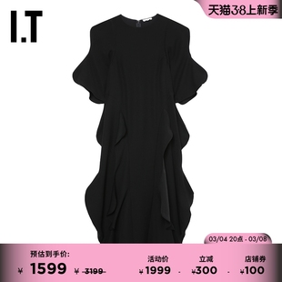 it日本enfÖld女装半袖，连衣裙新潮气质，不规则纯色长裙233310x