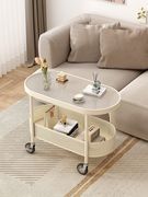 简约现代沙发带轮移动客厅奶油茶几小桌子创意玻璃小推车置物架