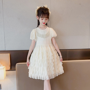 女童连衣裙夏季洋气质雪纺公主，裙中大童韩版演出服甜美超仙蛋糕裙