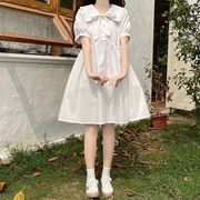娃娃领连衣裙少女夏装初中高中学生泡泡袖减龄学院风甜美白色裙子