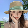 赫本风法式平顶草帽女夏季大帽檐遮阳防晒帽，海边度假沙滩太阳帽子