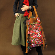 米娅原创民族风复古国风国潮刺绣单肩包旅行包大容量原宿帆布包女