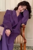 100%绵羊毛秋冬紫色单排扣双面呢大衣毛呢外套中长款大衣女