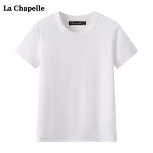 拉夏贝尔/La Chapelle春夏圆领短袖T恤女简约纯色打底衫上衣