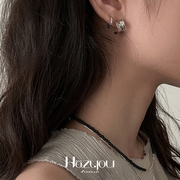 hazyou半月s925纯银波浪半开口小众设计耳环，耳钉男女情侣冷淡风
