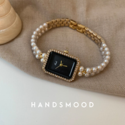 handsmood珍珠链条黑金，高级感手表方形表盘小众，气质时尚女表239
