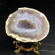 巴西天然迷你玛瑙聚宝盆原石摆件紫晶洞钱袋黄白水晶簇办公室