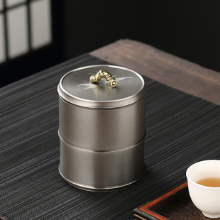 锡罐纯锡茶叶罐大号储茶罐便携茶具密封储物罐锡器茶仓家用存茶罐
