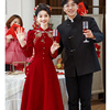 旗袍敬酒服新娘2024酒，红色小个子订婚礼服，裙结婚蕾丝中式改良