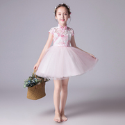 儿童旗袍薄款中国风童装连衣裙古筝演出服女童唐装粉色蓬蓬裙