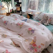 北欧风卡通兔子少女心床上四件套单双人(单双人，)网红款学生床单被套三件套