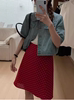 复古红色波点半身裙女夏季大码法式赫本风伞裙，小个子高腰a字中裙