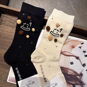 LookSocks丑萌毛球刺绣波点可爱中筒袜女潮袜搞怪表情全棉洋气袜