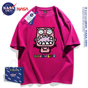 NASA联名短袖t恤女士圆领T恤纯棉夏季韩版潮流印花五分袖打情侣
