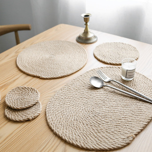 日式亚麻编织隔热垫防烫餐垫锅垫餐盘垫餐桌，垫菜垫碗家用杯垫草编