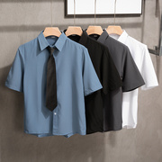 夏季高端商务男士职业套装，短袖衬衫西裤一套修身面试上班正装衬衣