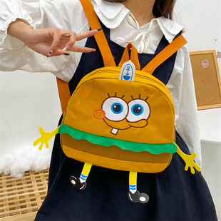 汉堡双肩包可爱(包可爱)海绵宝宝小书包，2023卡通少女学生上课帆布背包
