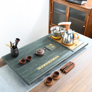 整块天然木纹石茶盘四合一体单层排水茶台乌金石茶海办公现代简约
