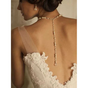 欧美珍珠水晶法式长款礼服婚纱，新娘项链后背，链男女性感身体链