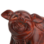 12十二生肖猪一对 红木雕刻工艺品摆件 实木质福猪中式客厅装饰品