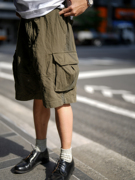 Sloow 绿色宽松工装裤 褶皱感 定制科技 面料阔身夏季短裤大口袋