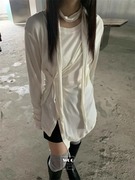 exclusivetype韩国个性设计不对称下摆，侧系扣收腰，长袖t桖+小围巾