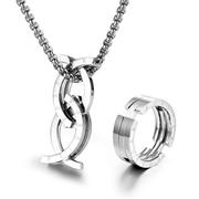 时尚钛钢变形戒指创意情侣项链吊坠戒指两用不规则指环SA1122