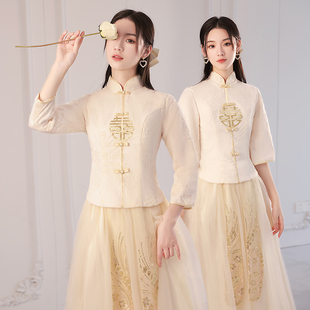 中式伴娘服2024中国风新娘，结婚复古姐妹团，礼服裙伴娘团女夏季