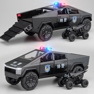 大号合金特斯拉皮卡警车，玩具男孩公安，110越野车模型小汽车玩具车