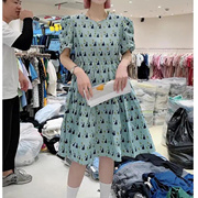 欧韩时尚小裙子印花荷叶边甜美连衣裙2021年夏季气质泡泡袖裙