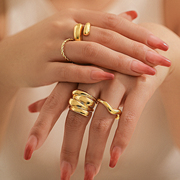 4件套金属麻花水滴戒指，套装新潮时尚个性小众，设计网红ins风指环