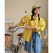 韩国女装2024春款liveaid宽松廓形纯色翻领拼接个性长袖衬衫