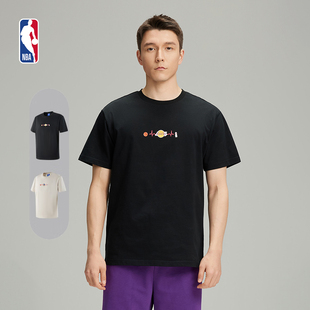 NBA24早春情侣宽松圆领印花短袖重磅T恤湖人勇士队