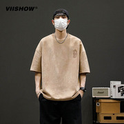 viishow麂皮绒t恤男夏季短袖，五分袖美式复古半袖体恤td1515232